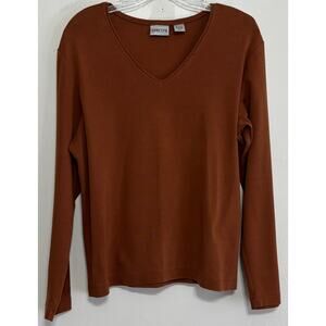 Chico's Brown V-Neck Long Sleeve Stretch Shirt Women's Size 2